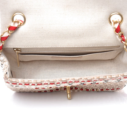 Chanel Cotton Raffia Lambskin Woven Mini Rectangular Flap Beige Red Black 5 of 8