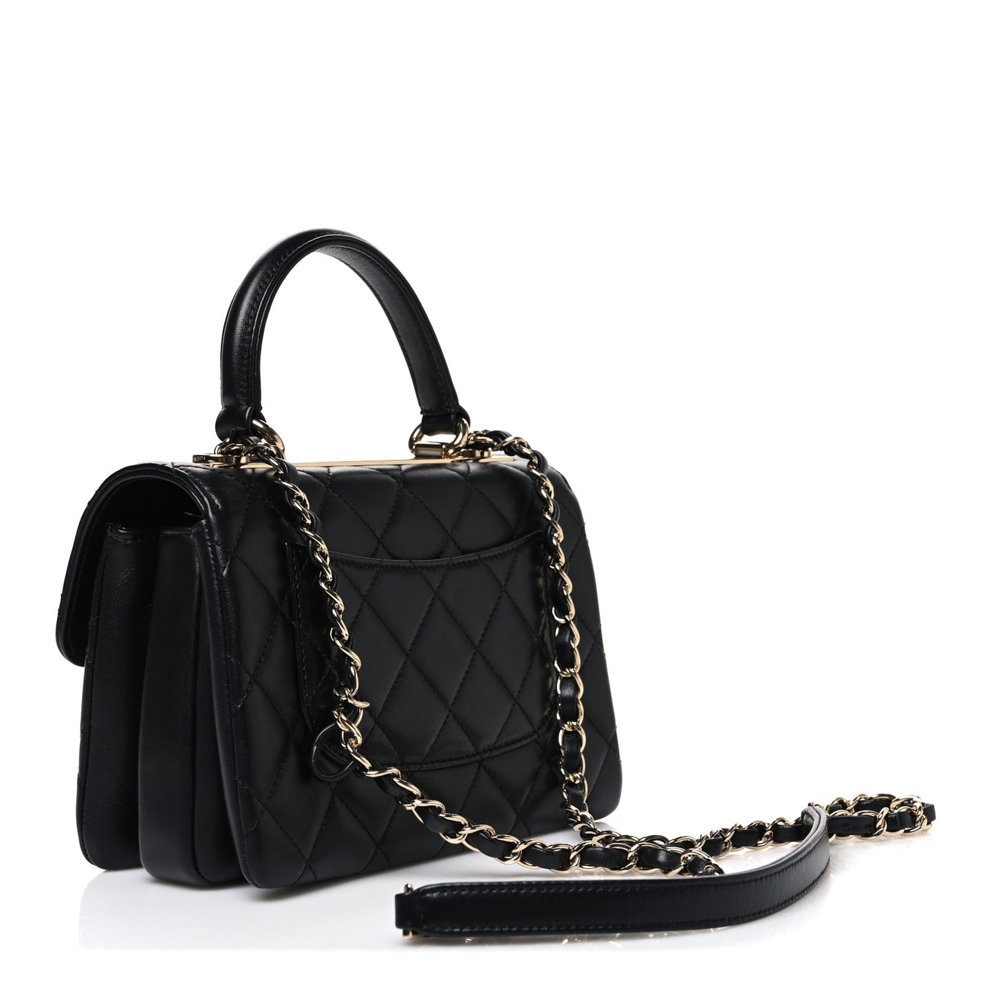 Lambskin Quilted Mini Trendy CC Dual Handle Flap Bag Black