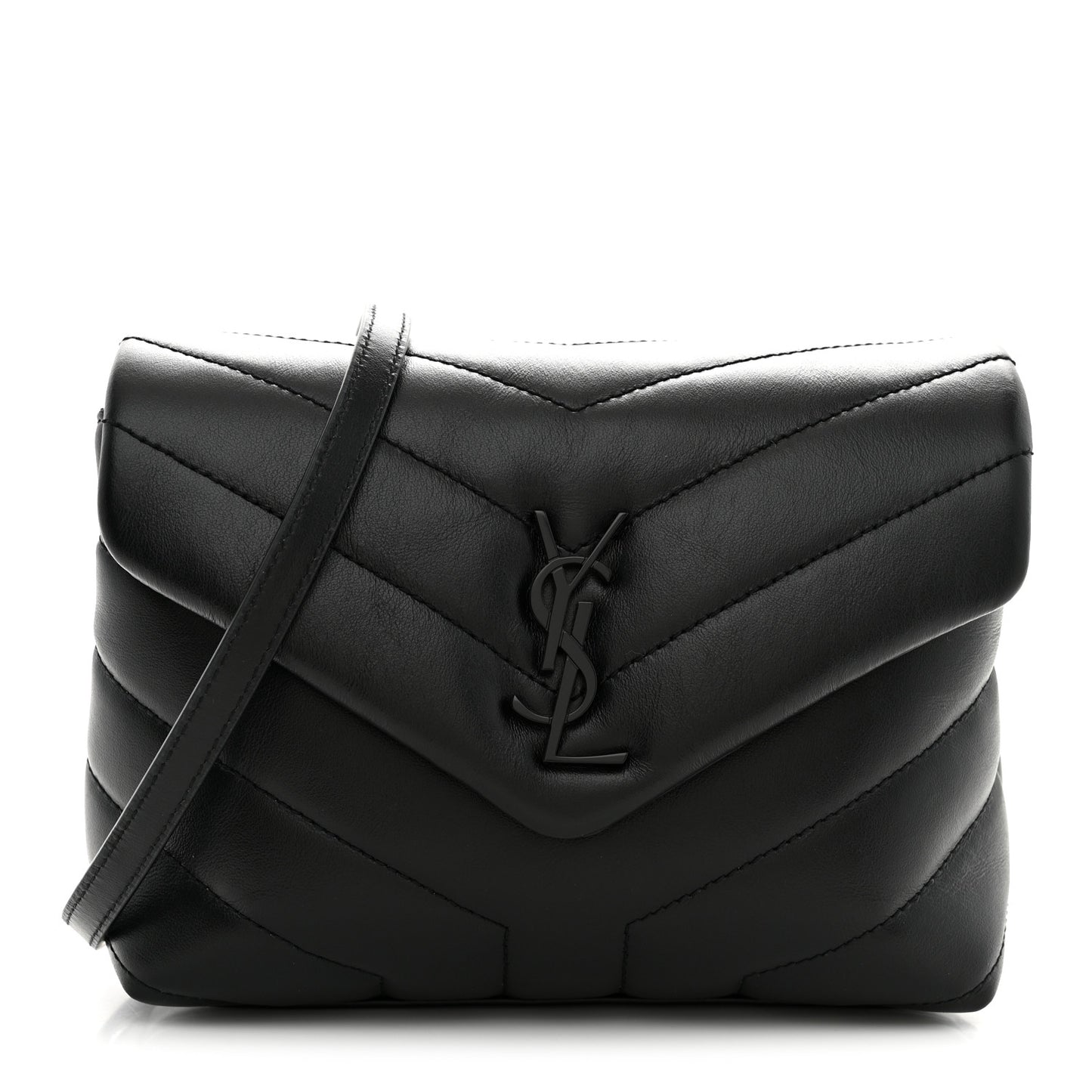 Calfskin Y Quilted Monogram Monochrome Toy Loulou Crossbody Bag Black