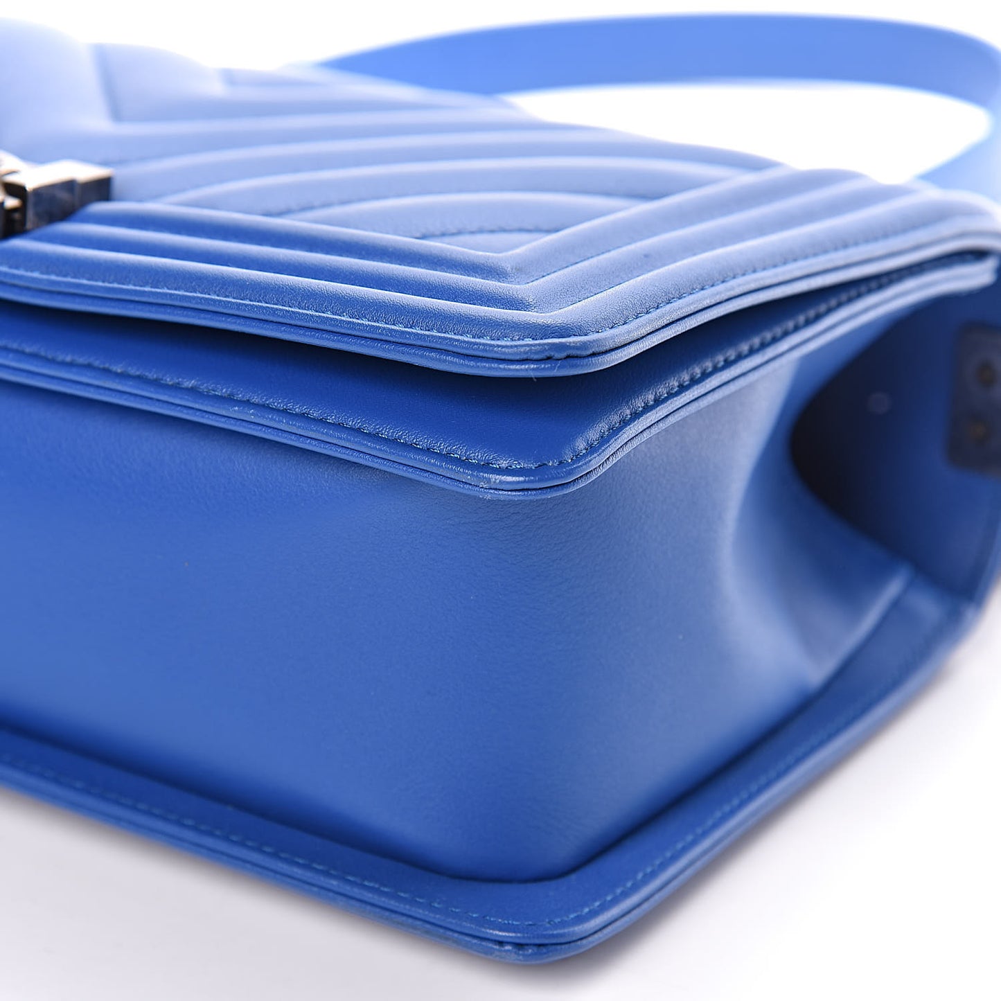 Calfskin Chevron Quilted Medium Boy Flap Bright Blue