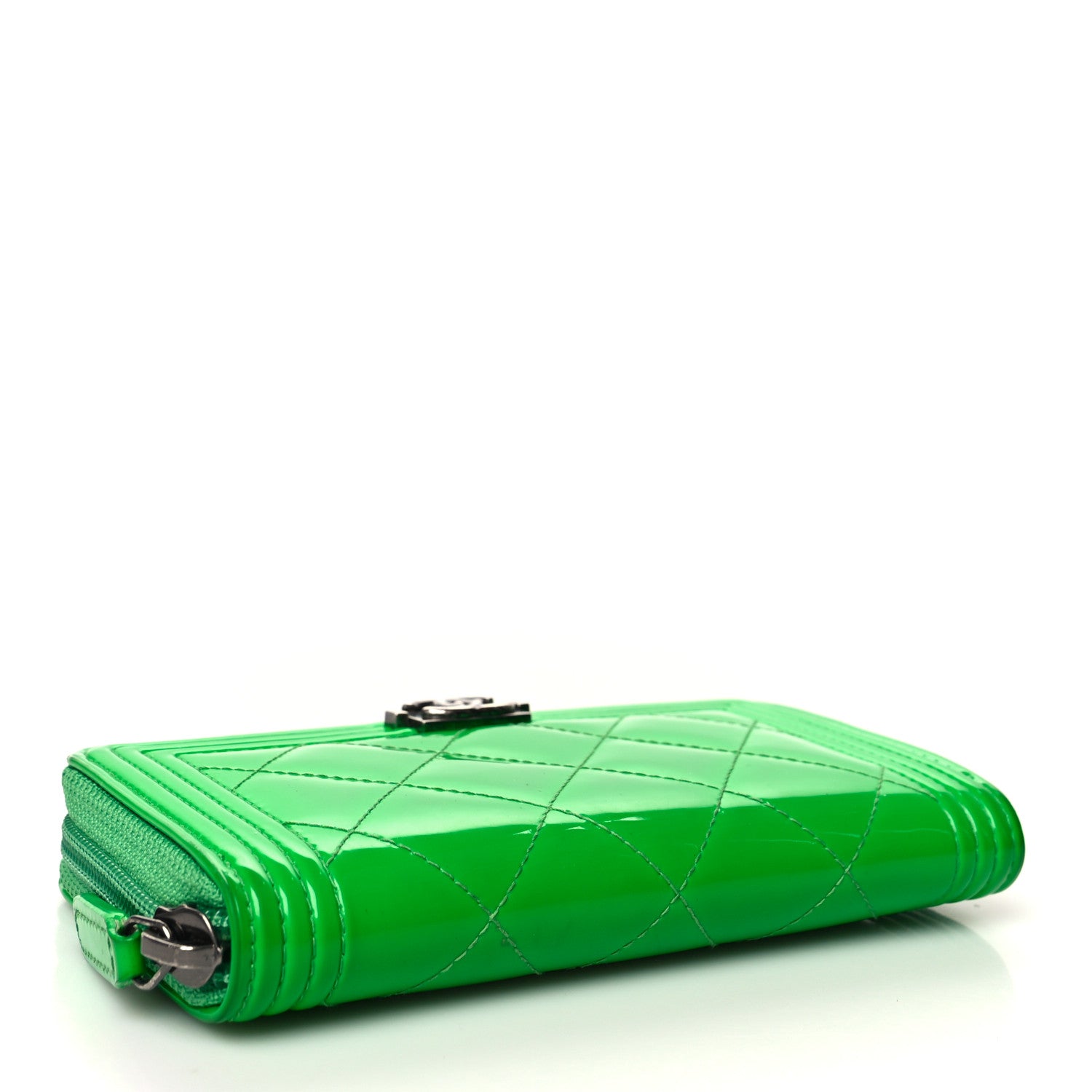 Chanel Patent Quilted Small Boy Zip Around Wallet Green 4 of 16