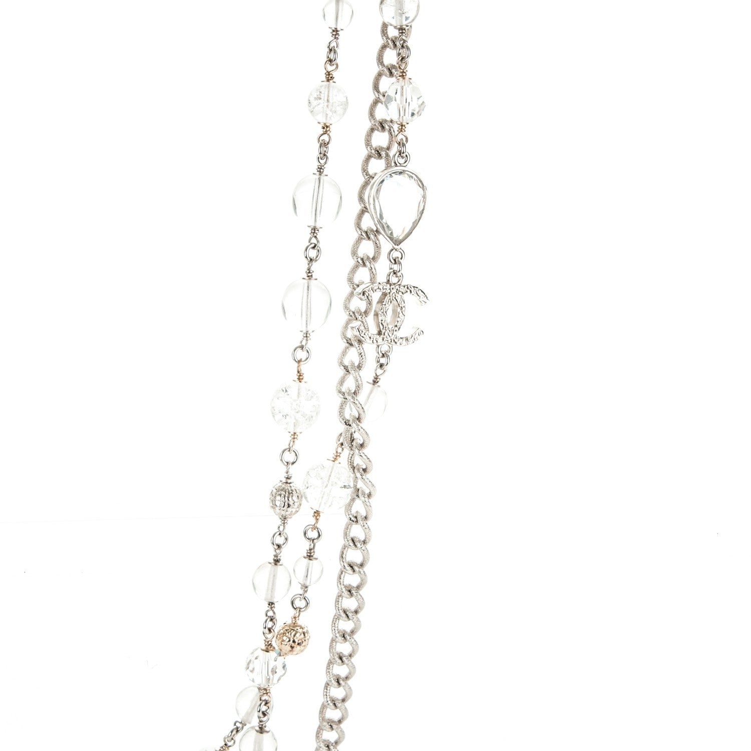 Chanel Crystal Bead CC Long Necklace Silver 5 of 6