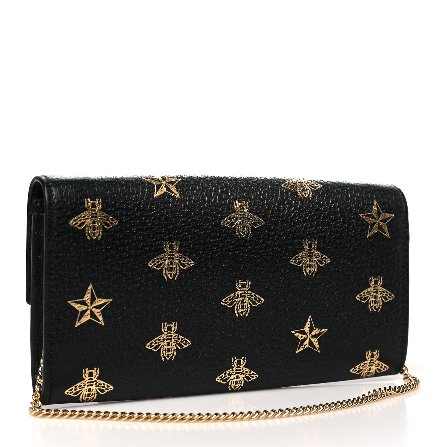 Grained Calfskin Bee Star Continental Chain Wallet Black
