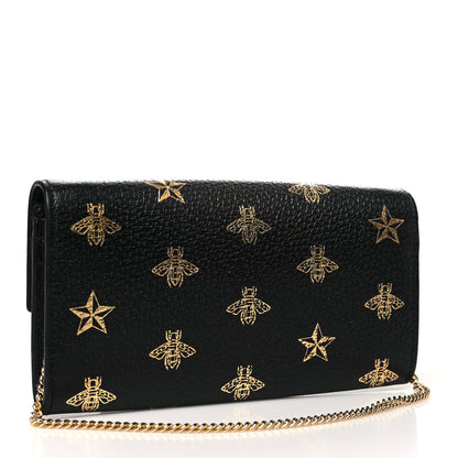Gucci Grained Calfskin Bee Star Continental Chain Wallet Black 3 of 10