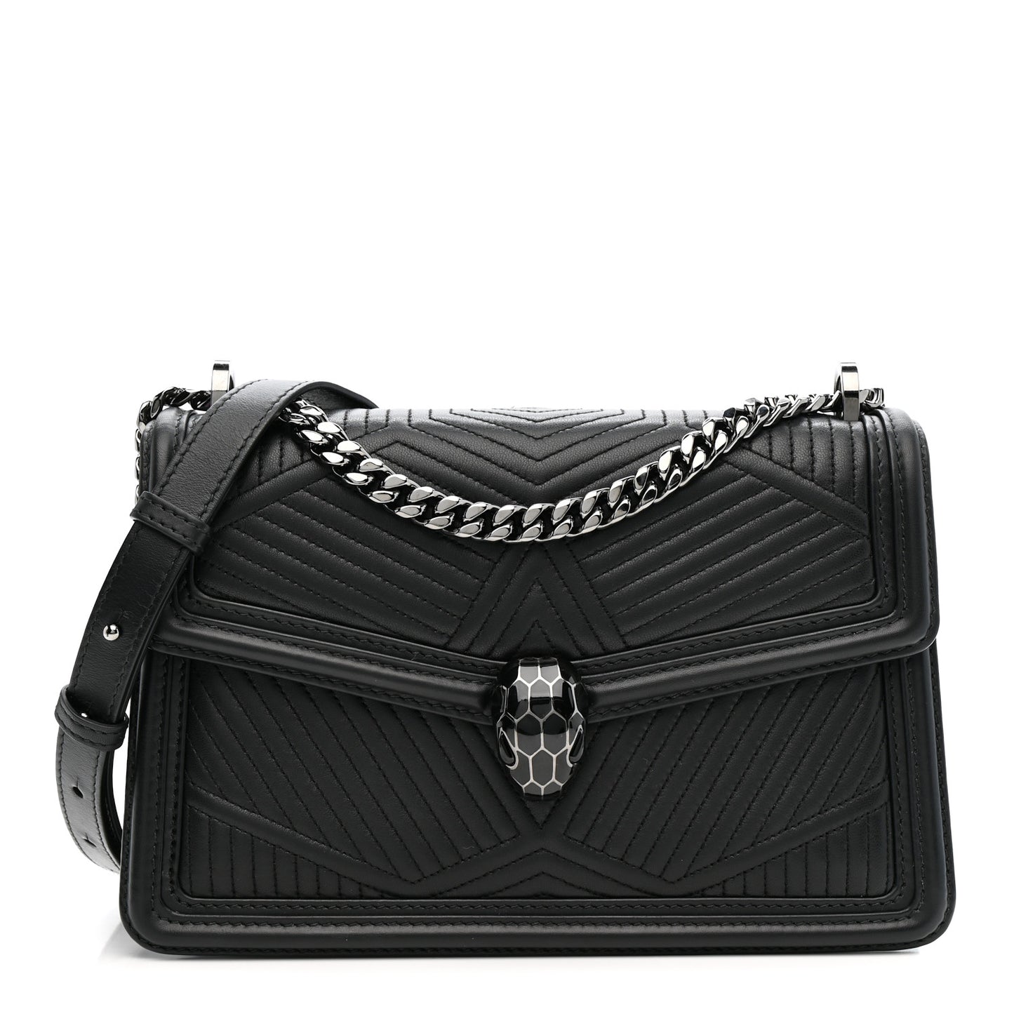 Quilted Nappa Smooth Calfskin Serpenti Forever Diamond Blast Shoulder Bag Black