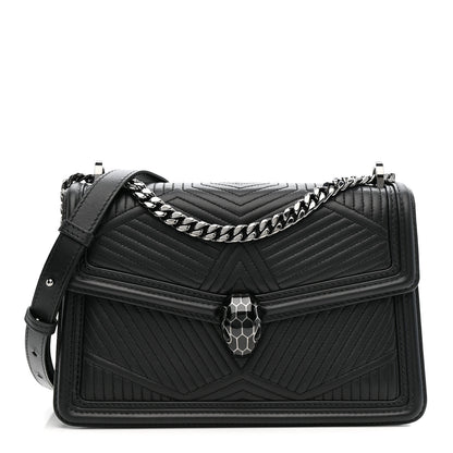 Bulgari Quilted Nappa Smooth Calfskin Serpenti Forever Diamond Blast Shoulder Bag Black 1 of 10