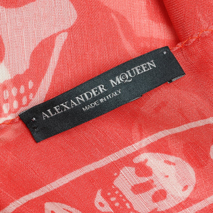 Alexander McQueen Silk Chiffon Skull Scarf Red Ivory 5 of 5
