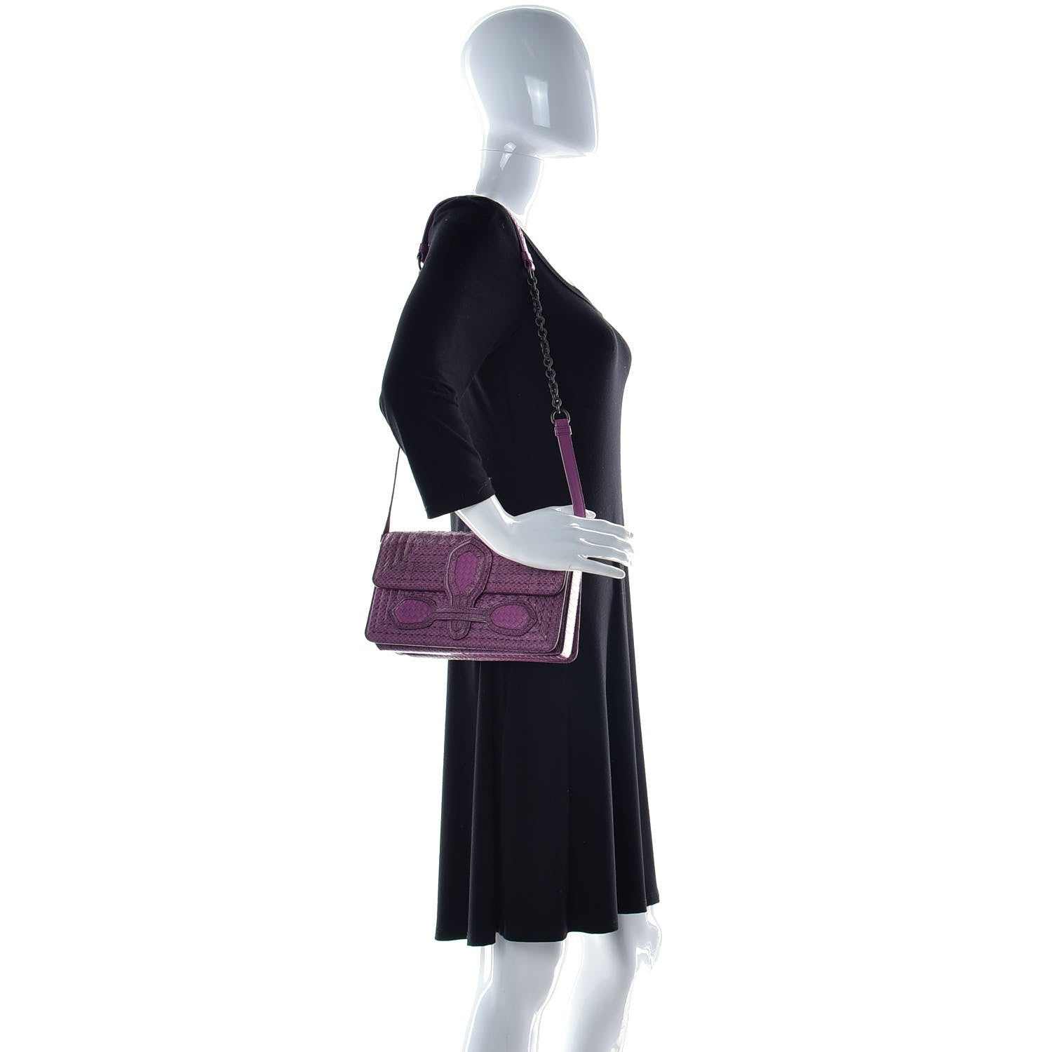 Bottega Veneta Python Nappa Intrecciato Rialto Shoulder Bag Purple 3 of 15