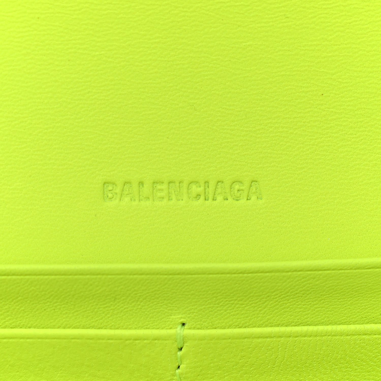 Balenciaga Extra Supple Calfskin Crocodile Embossed Gossip Wallet On Chain Fluo Yellow 6 of 9