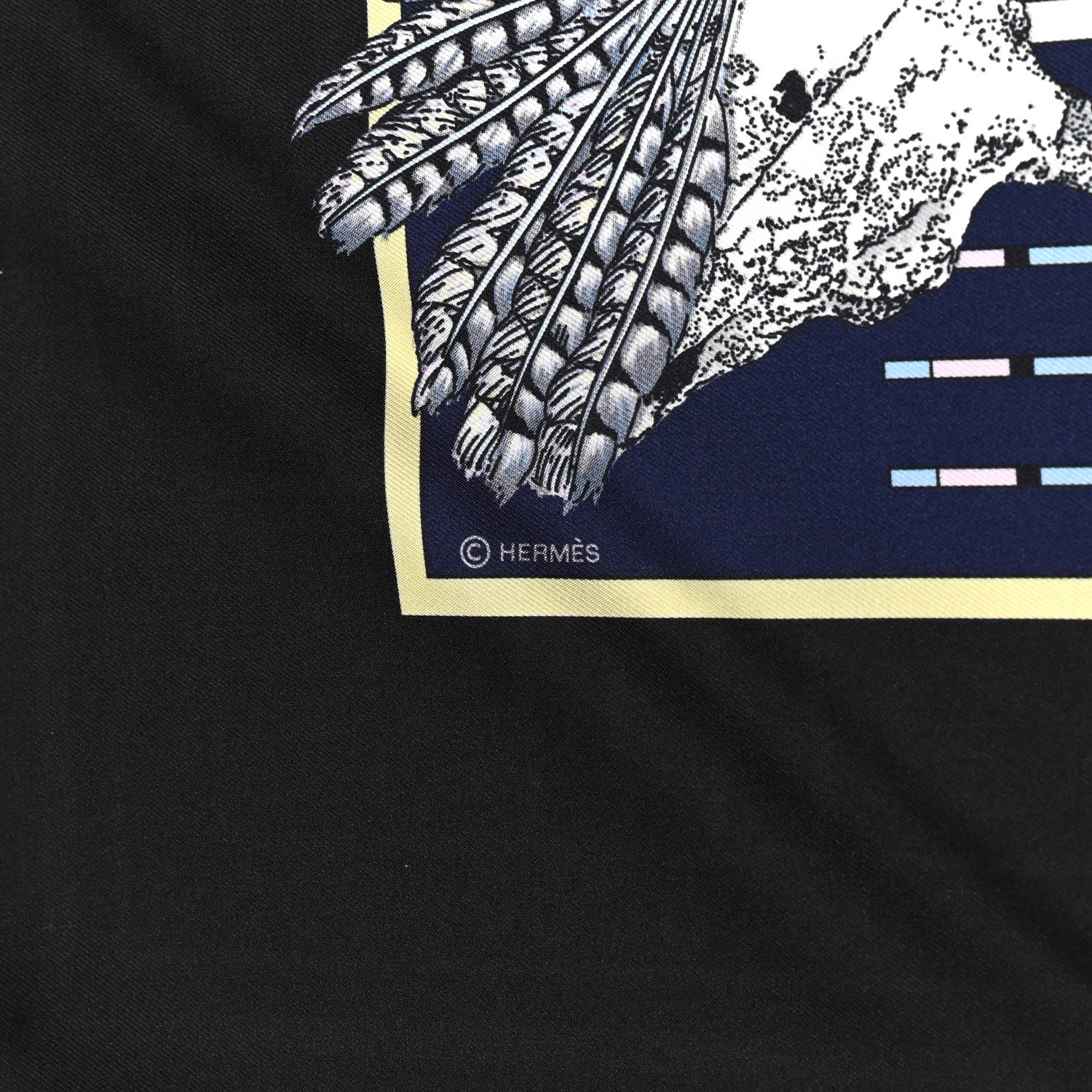 Hermes Silk Double Face Pani La Shar Pawnee Scarf 90 Black Marine 4 of 10