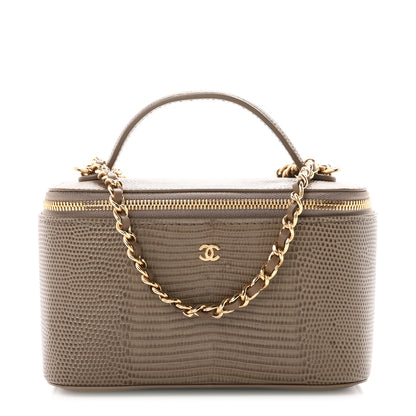 Chanel Calfskin Lizard Embossed Top Handle Vanity With Chain Dark Khaki 1 of 11