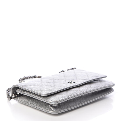 Chanel Metallic Caviar Quilted Wallet on Chain WOC Silver 4 of 12