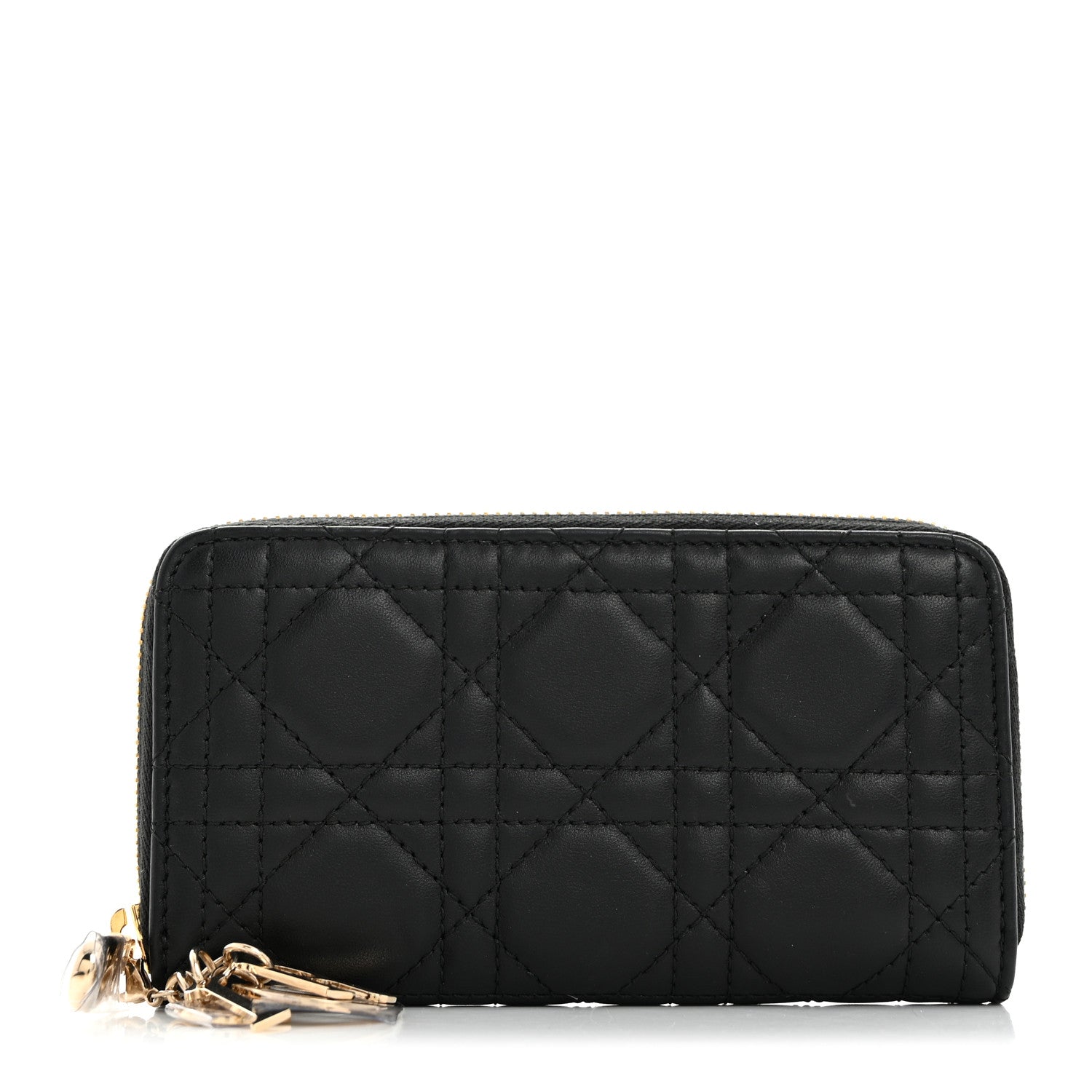 Christian Dior Lambskin Cannage Lady Dior Zip Wallet Black 1 of 7
