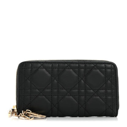 Christian Dior Lambskin Cannage Lady Dior Zip Wallet Black 1 of 7