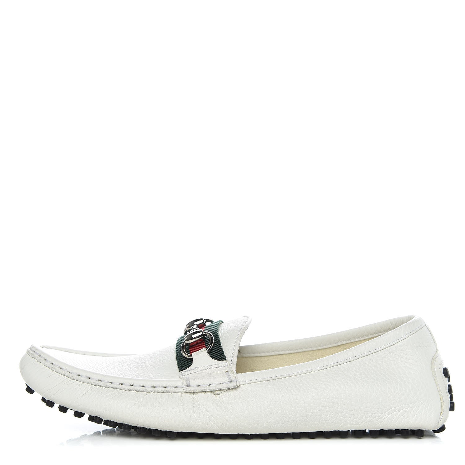 Gucci Road Calfskin Web Womens Horsebit Driver Loafers 39.5 Great White 1 of 13