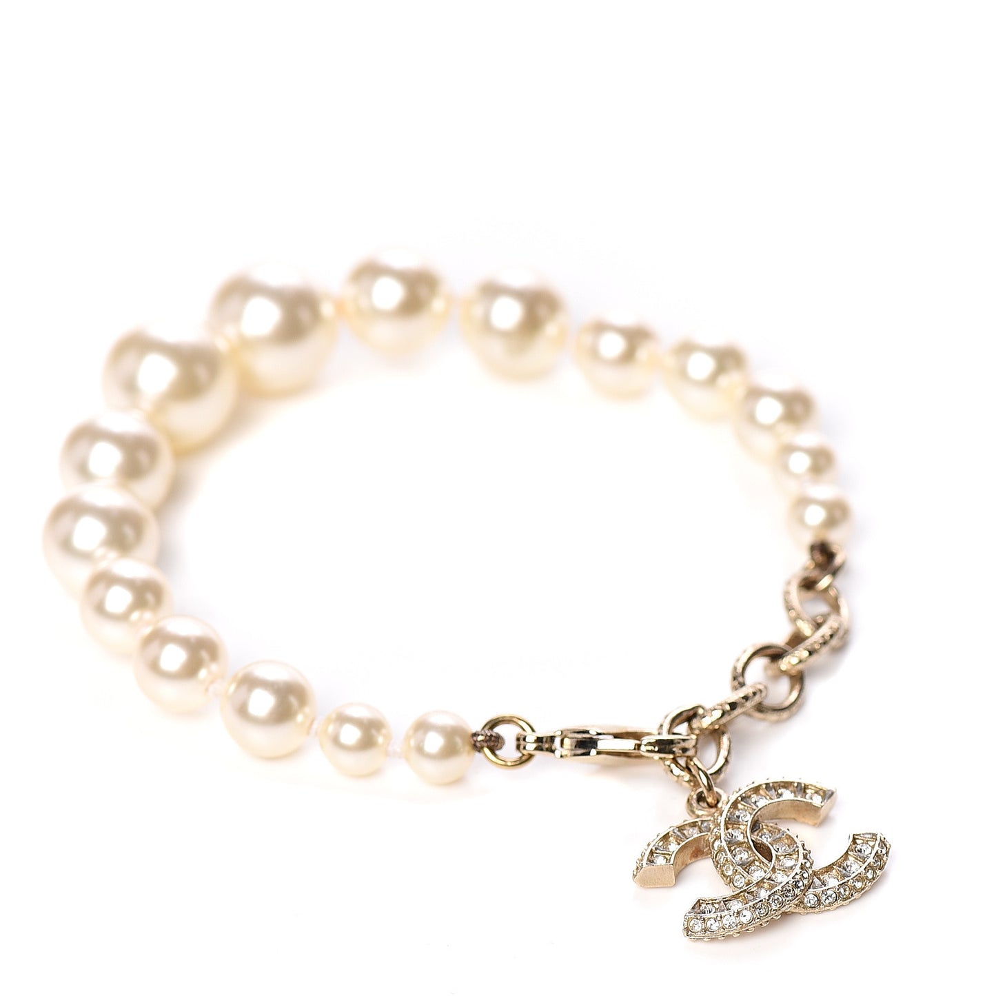 Crystal Pearl CC Bracelet Gold