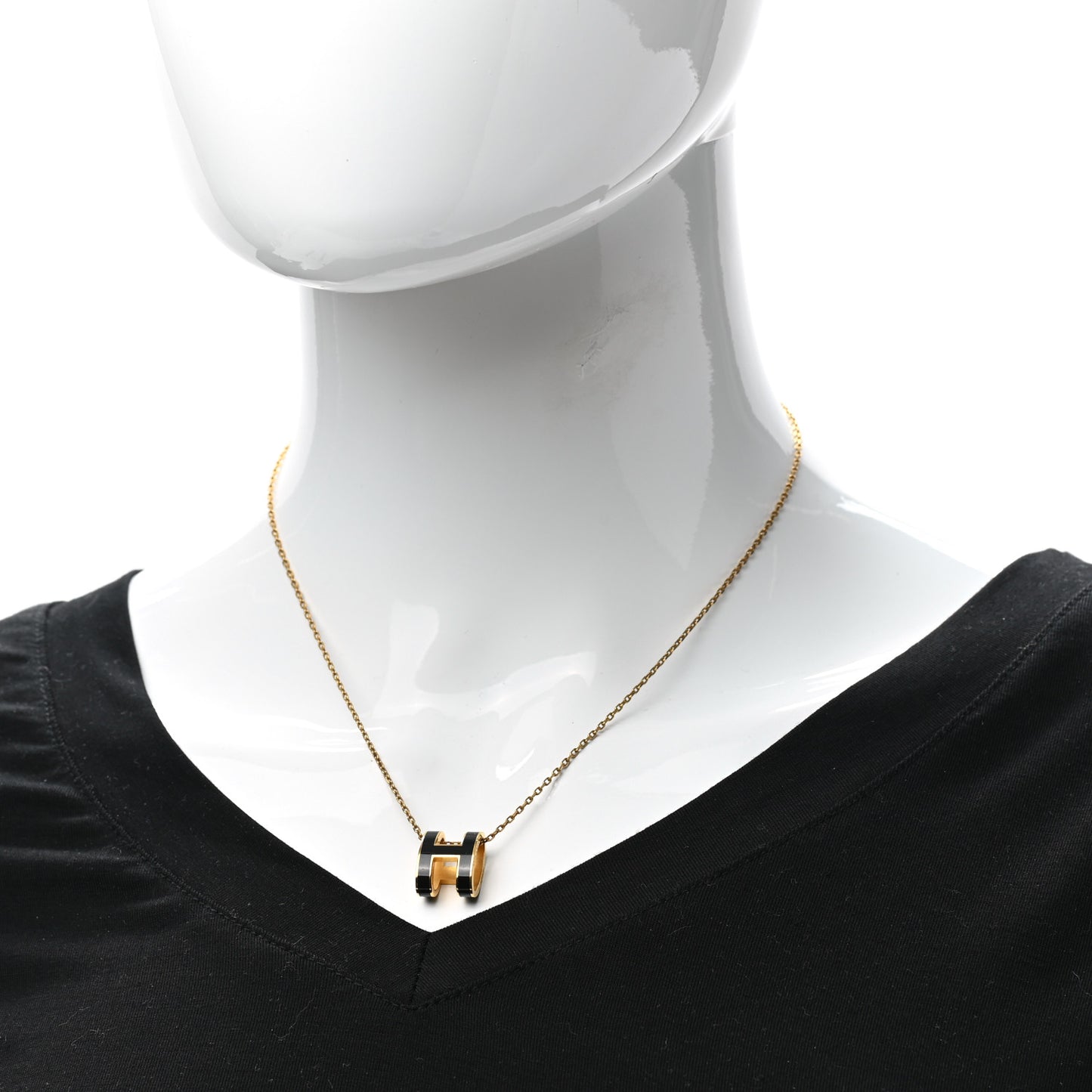 Lacquered Gold Pop H Pendant Necklace Black