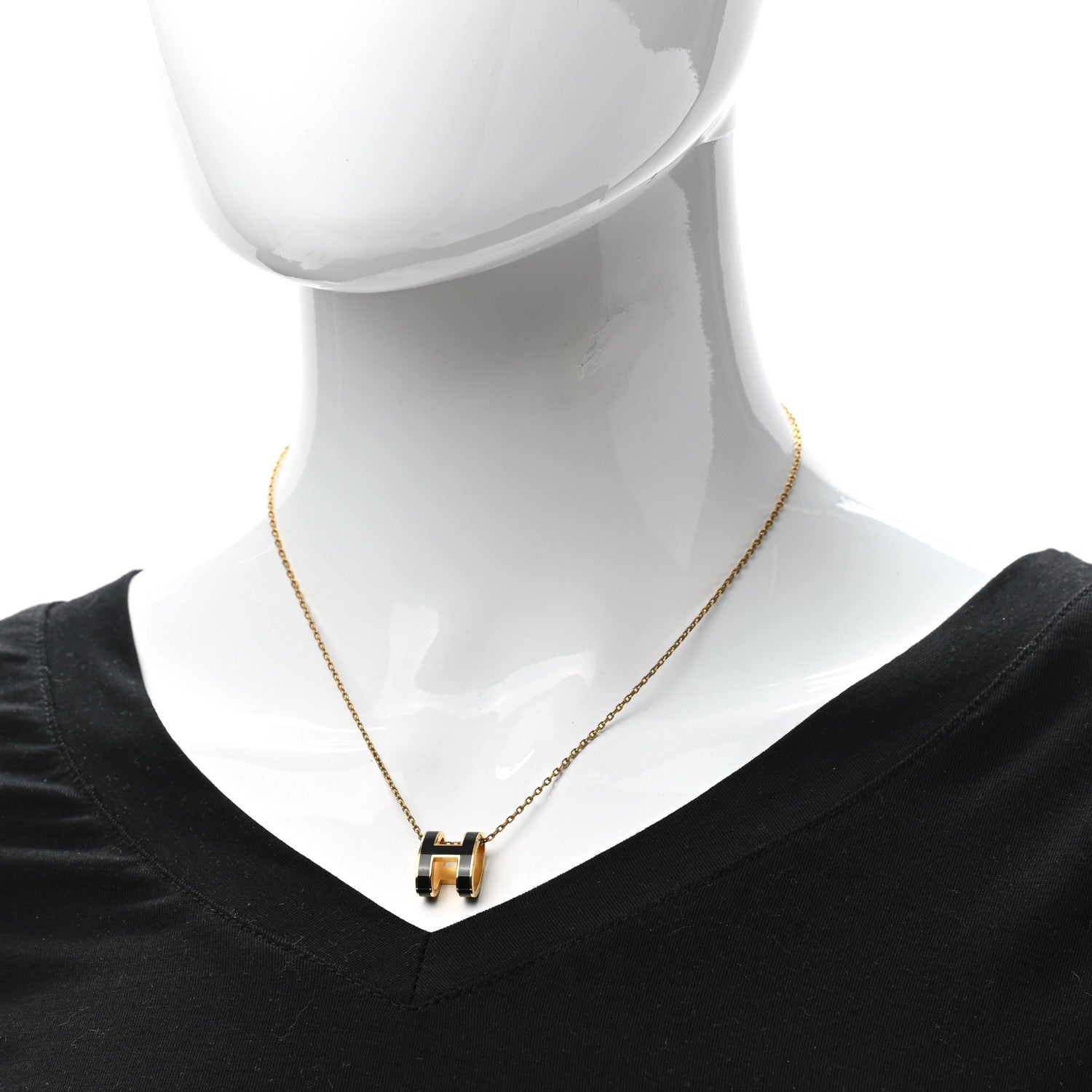 Hermes Lacquered Gold Pop H Pendant Necklace Black 2 of 5
