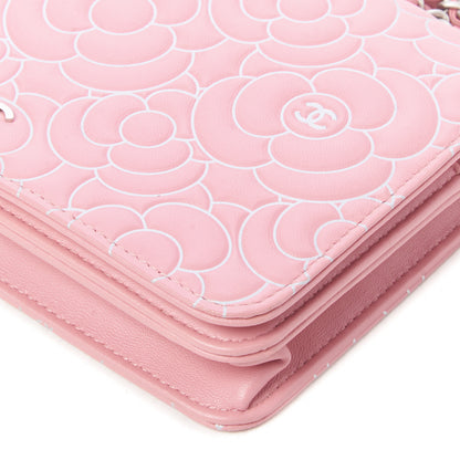 Chanel Lambskin Camellia Embossed Wallet On Chain WOC Pink 5 of 10