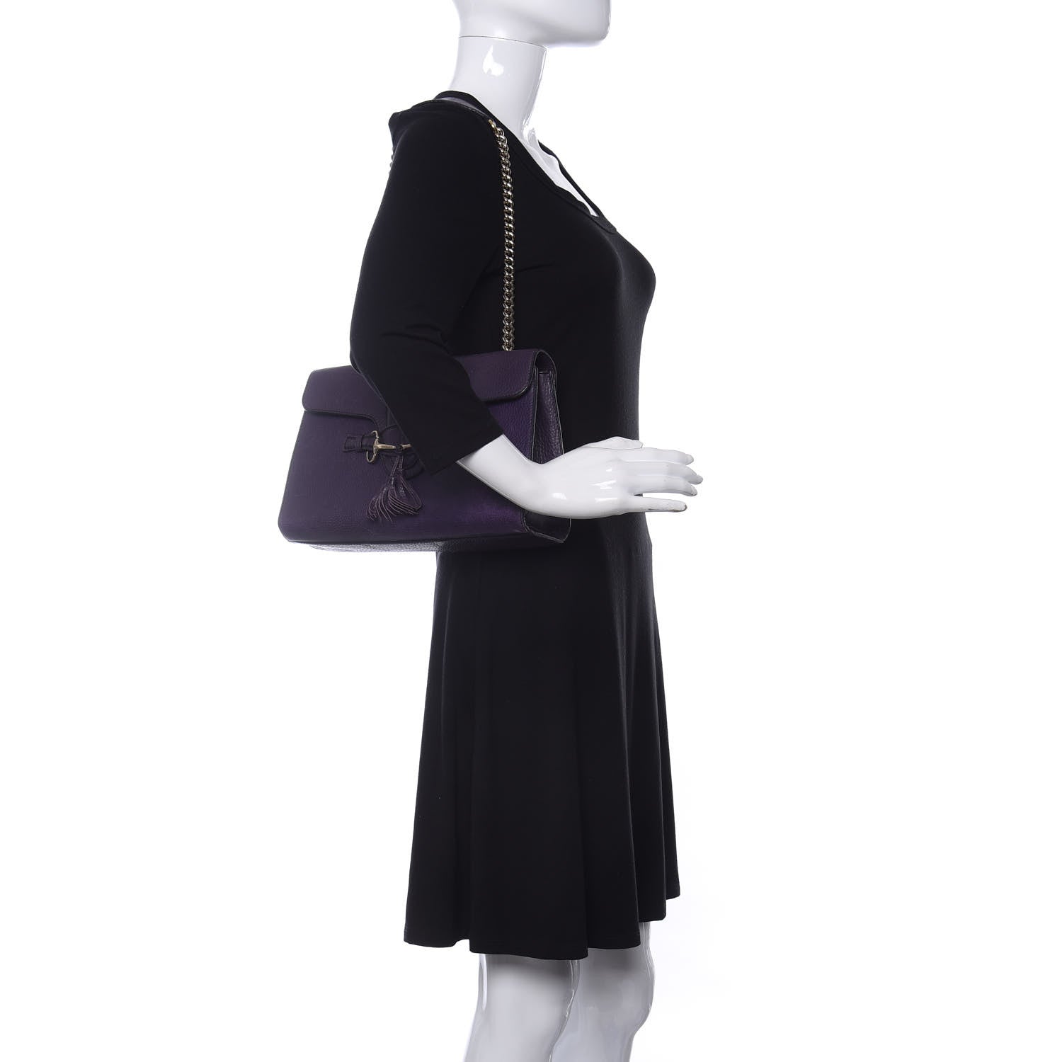 Gucci Pebbled Calfskin Medium Emily Chain Shoulder Bag Purple 2 of 14