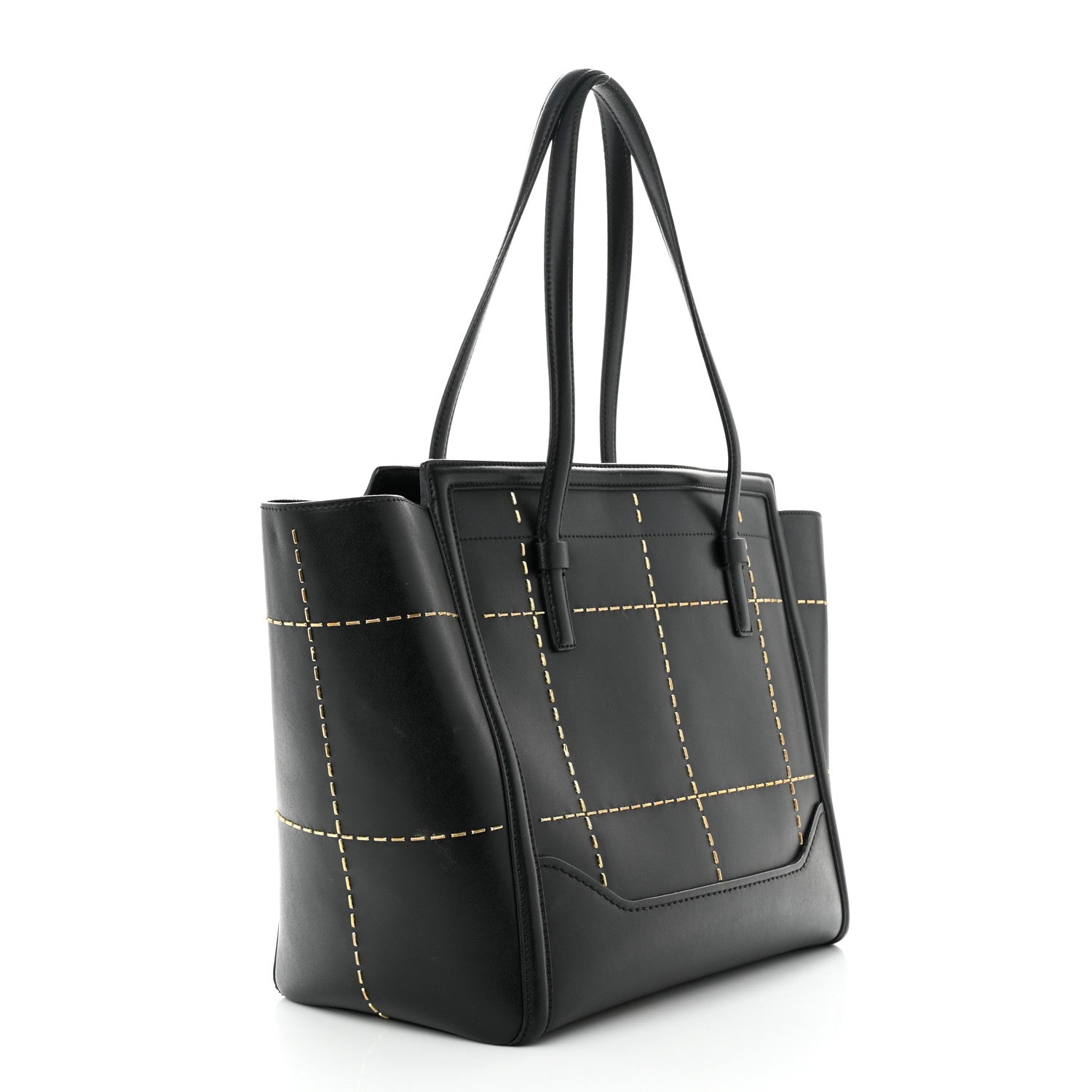 Salvatore Ferragamo Calfskin Stitched Double Handle Medium Amy Tote Black 3 of 13