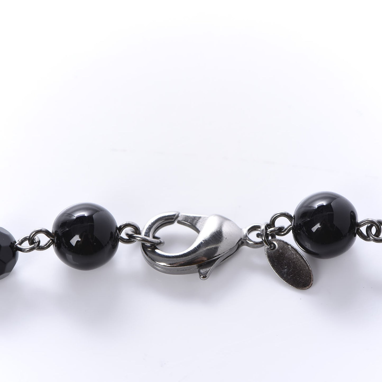 Pearl Beaded CC Long Necklace Silver Black