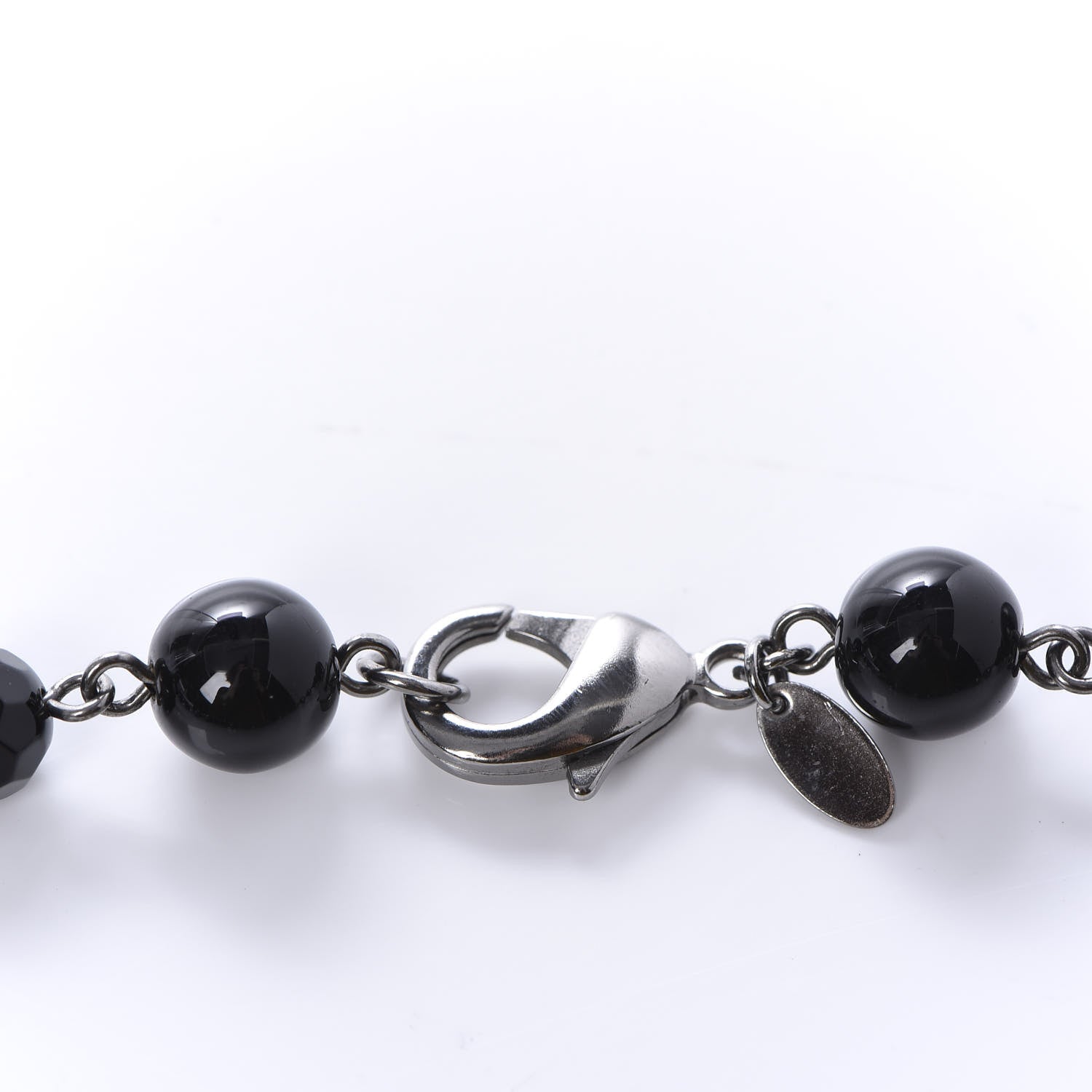 Chanel Pearl Beaded CC Long Necklace Silver Black 6 of 7