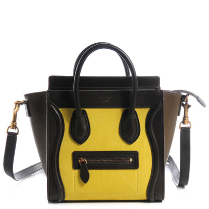 Celine Nubuck and Smooth Calfskin Nano Tri-Color Luggage Chartreuse 1 of 9