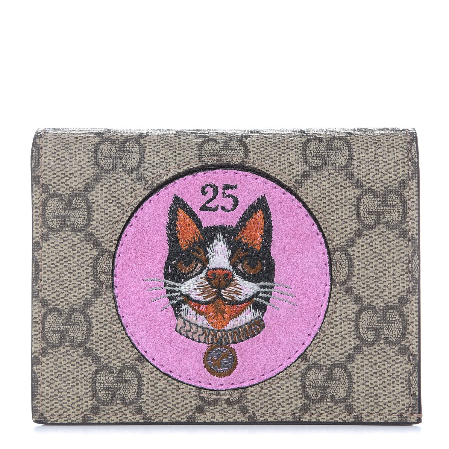 Gucci GG Supreme Monogram Bosco Patch Card Case Wallet Beige Malva Hibiscus Red 1 of 8