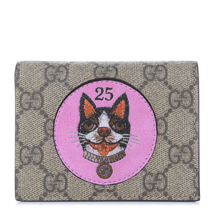 Gucci GG Supreme Monogram Bosco Patch Card Case Wallet Beige Malva Hibiscus Red 1 of 8