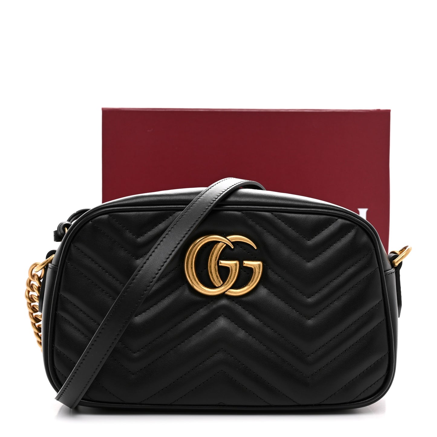 Calfskin Matelasse Small GG Marmont Chain Shoulder Bag Black
