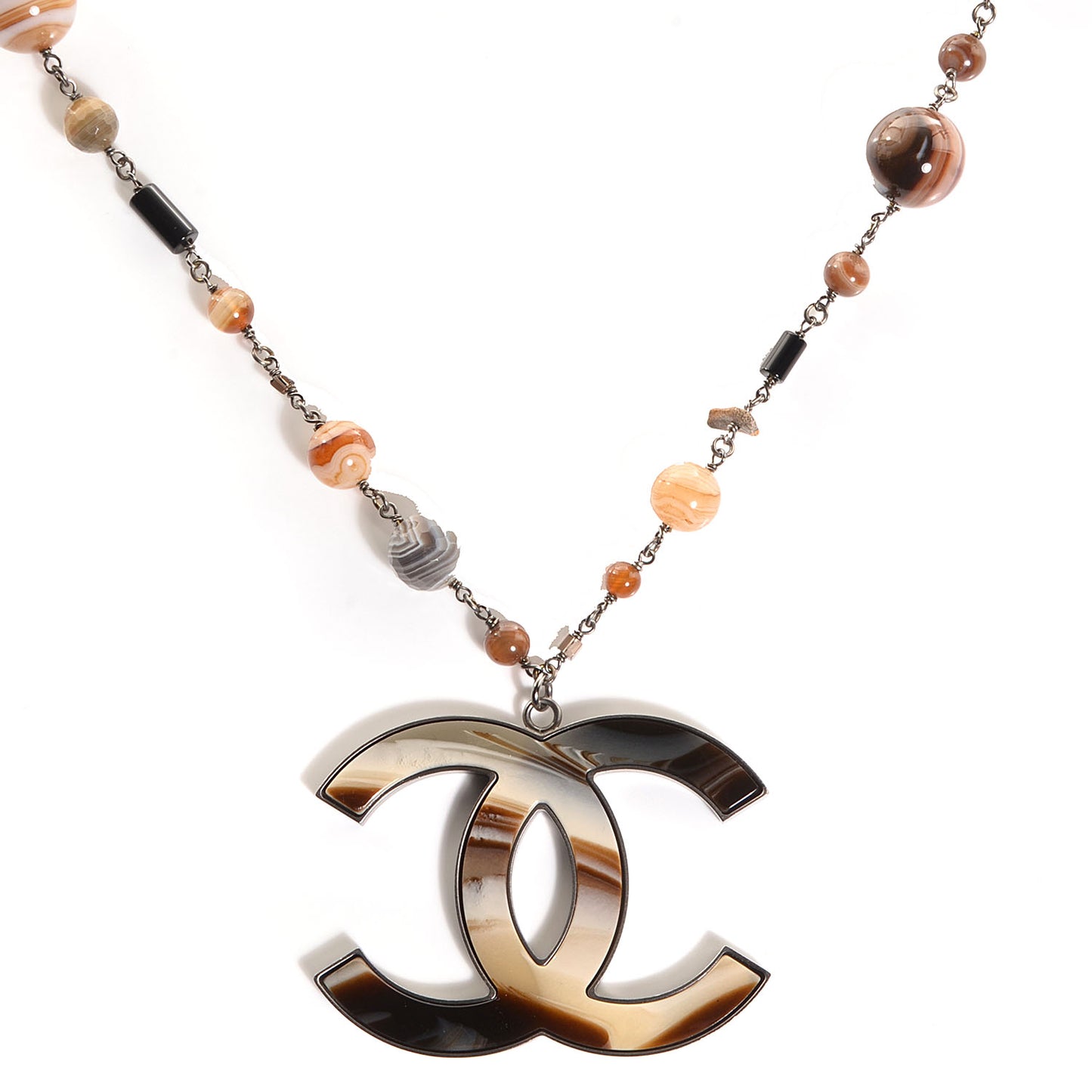 Agate Beaded Oversized CC Pendant Necklace