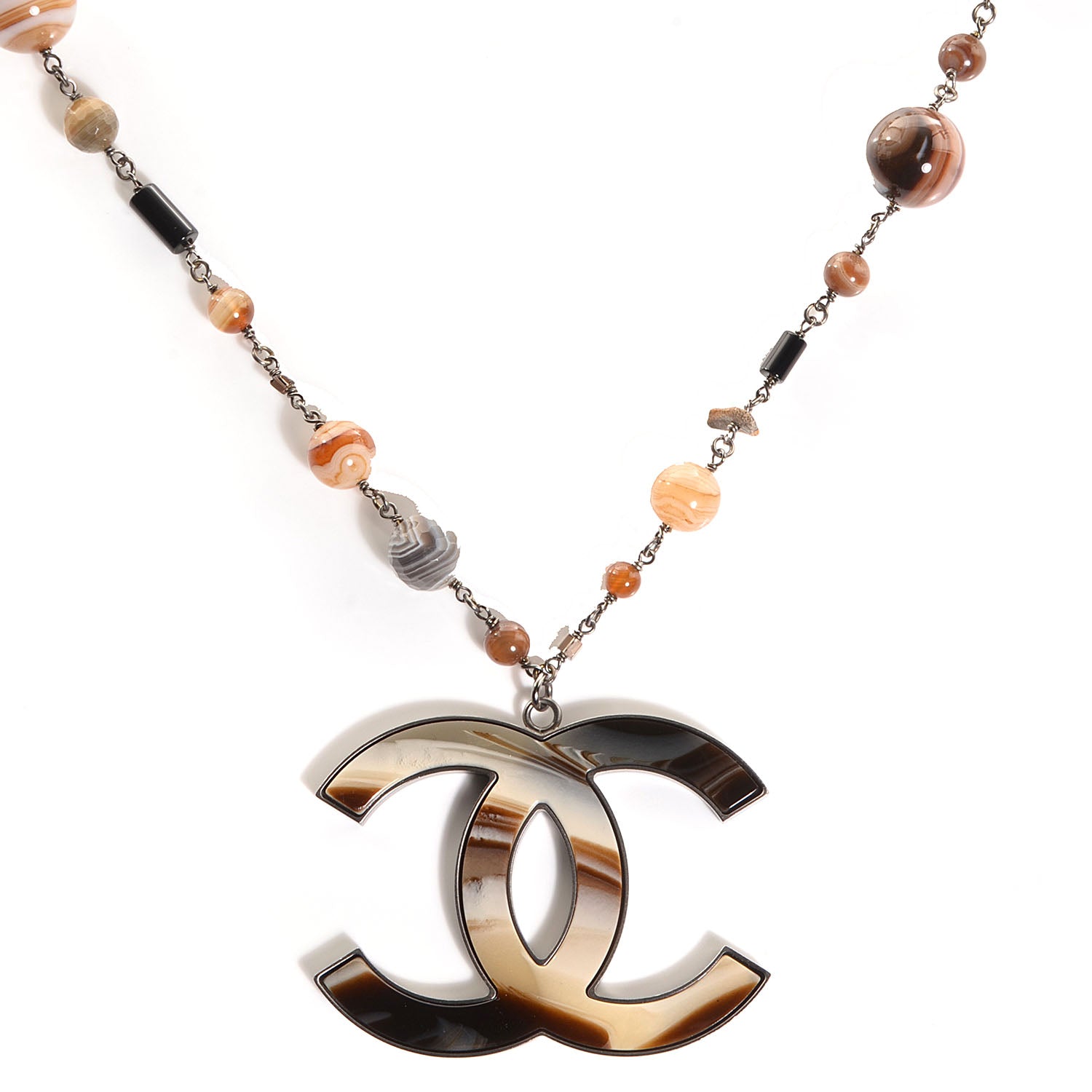 Chanel Agate Beaded Oversized CC Pendant Necklace 1 of 5