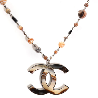 Chanel Agate Beaded Oversized CC Pendant Necklace 1 of 5