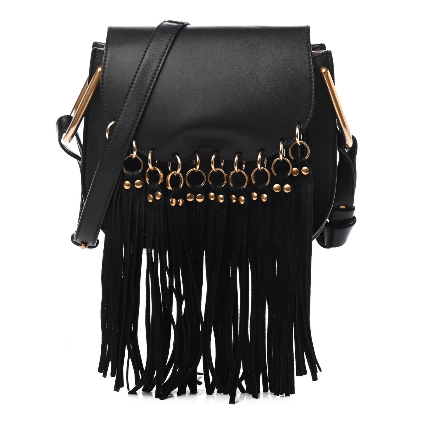 Calfskin Small Hudson Fringe Shoulder Bag Black