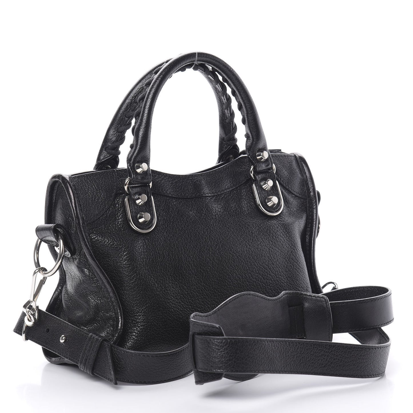 Chevre Silver Metallic Edge Hardware Mini City Black