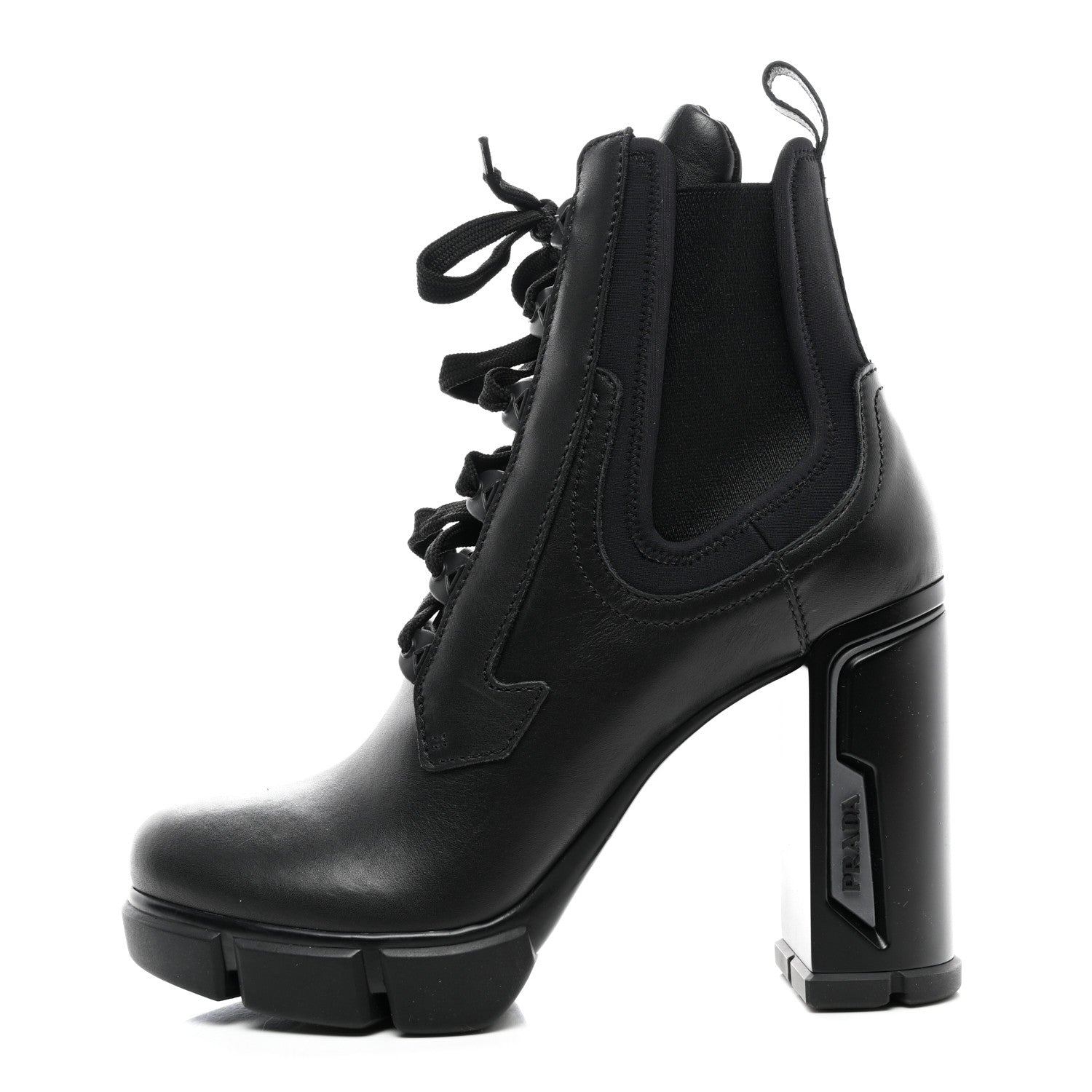 Prada Vitello Montana Neoprene Lace Up Chelsea 110mm Ankle Boots 41 Black 1 of 9