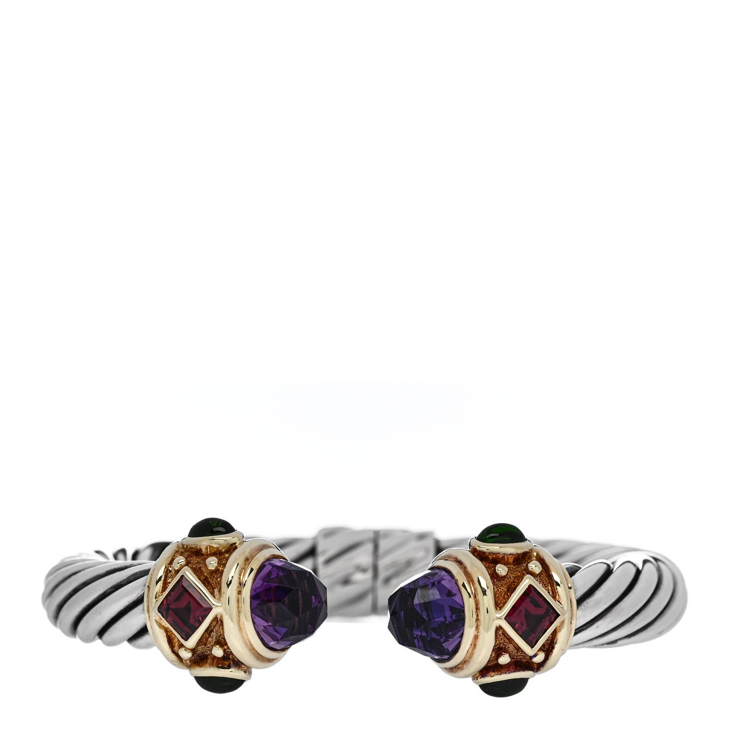 David Yurman Sterling Silver 14K Yellow Gold Amethyst Green Tourmaline Garnet 10mm Cable Renaissance Bracelet 1 of 3