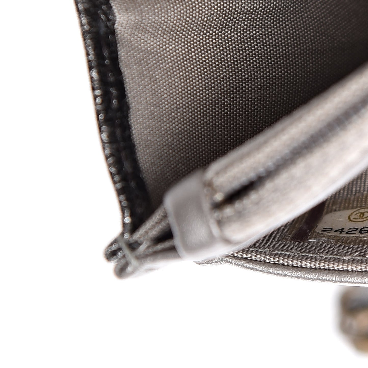 Cracked Metallic Calfskin Quilted Boy Wallet On Chain WOC Dark Silver