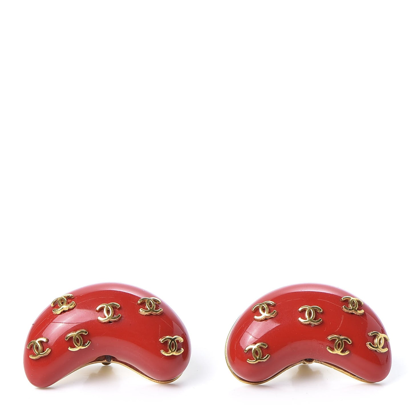 Resin CC Oval Earrings Red Gold Red