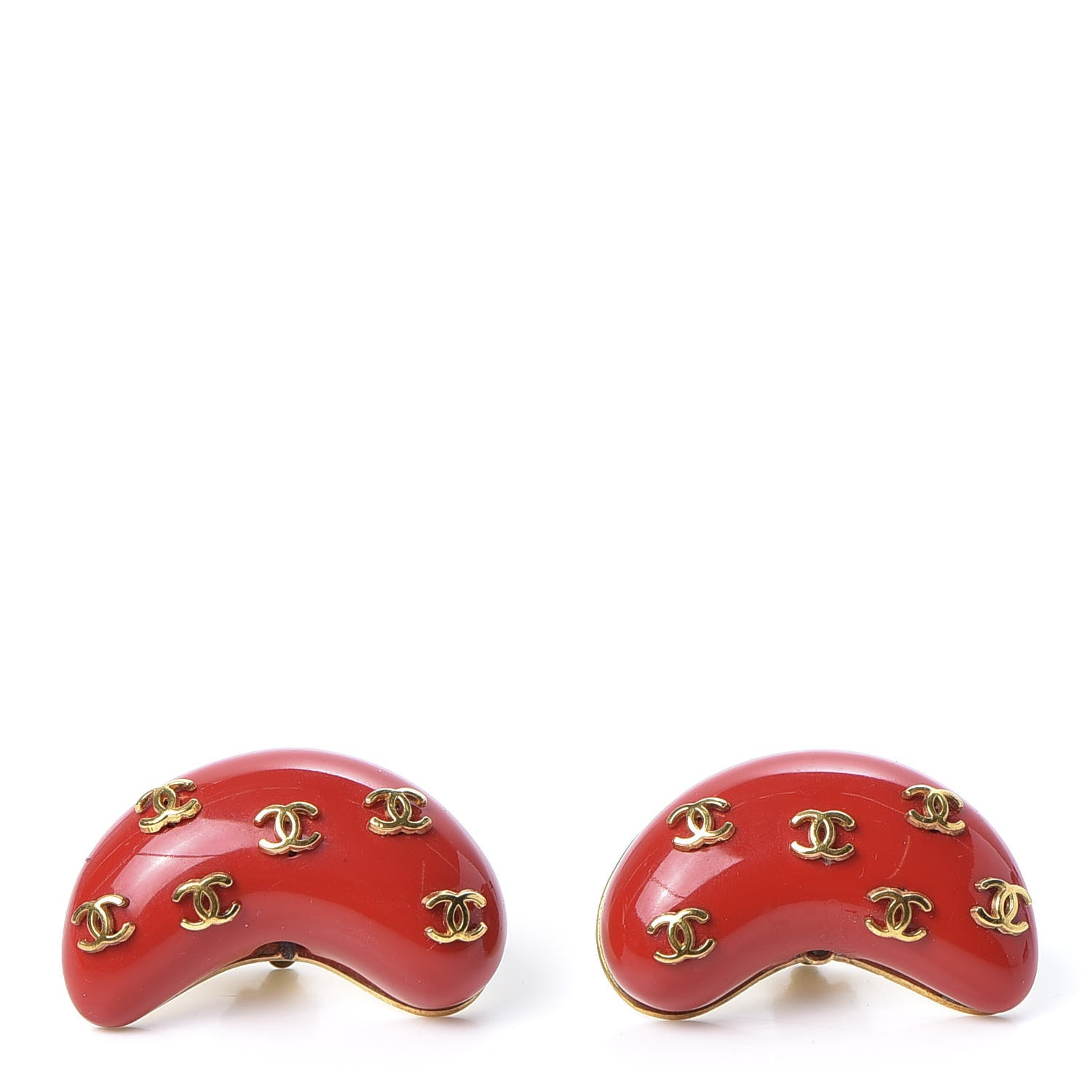 Chanel Resin CC Oval Earrings Red Gold Red 1 of 5