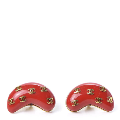 Chanel Resin CC Oval Earrings Red Gold Red 1 of 5