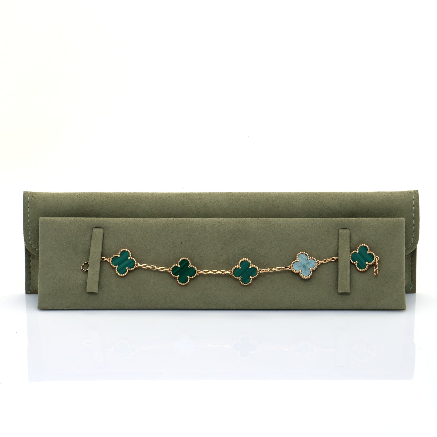 18K Yellow Gold Malachite 5 Motifs Vintage Alhambra Bracelet