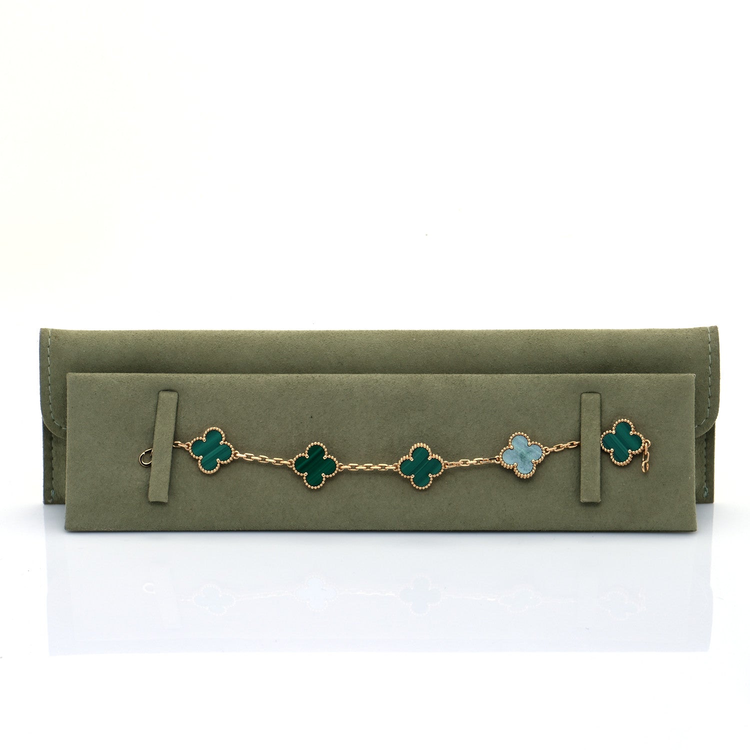 Van Cleef & Arpels 18K Yellow Gold Malachite 5 Motifs Vintage Alhambra Bracelet 7 of 7