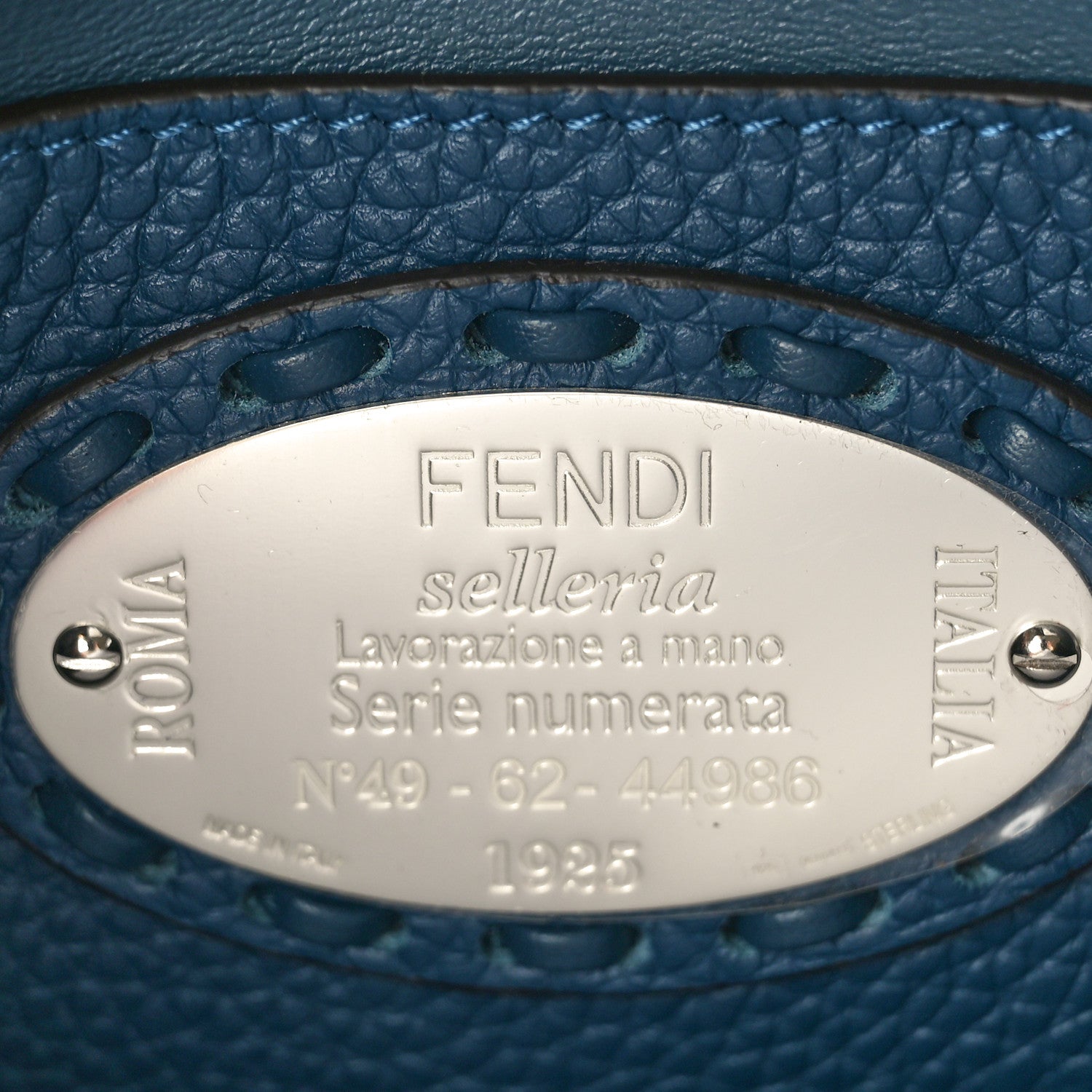 Fendi Cuoio Roma Sellerissima Nappa Sintetica Tape Stitch Mini Baguette Placca Argento 6 of 9