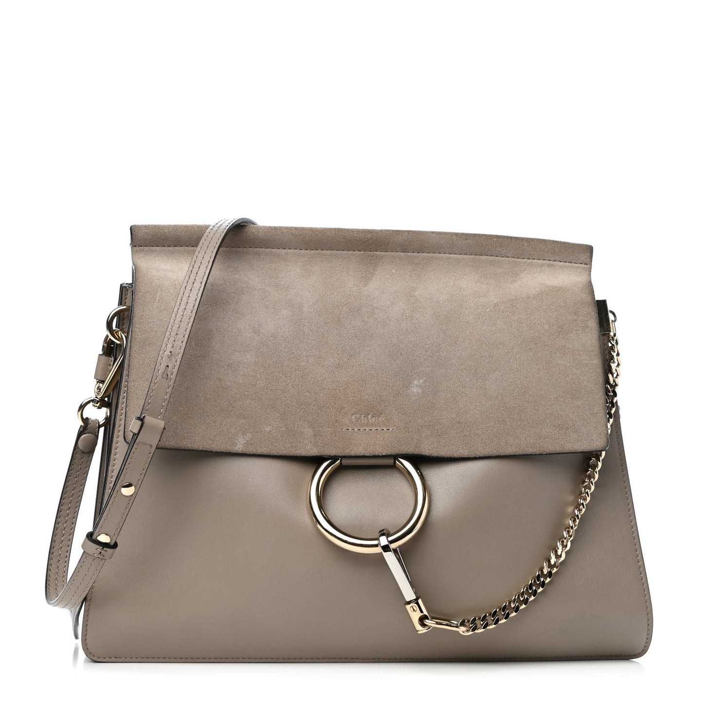 Calfskin Suede Medium Faye Shoulder Bag Motty Grey