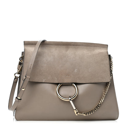 Chloe Calfskin Suede Medium Faye Shoulder Bag Motty Grey 1 of 9