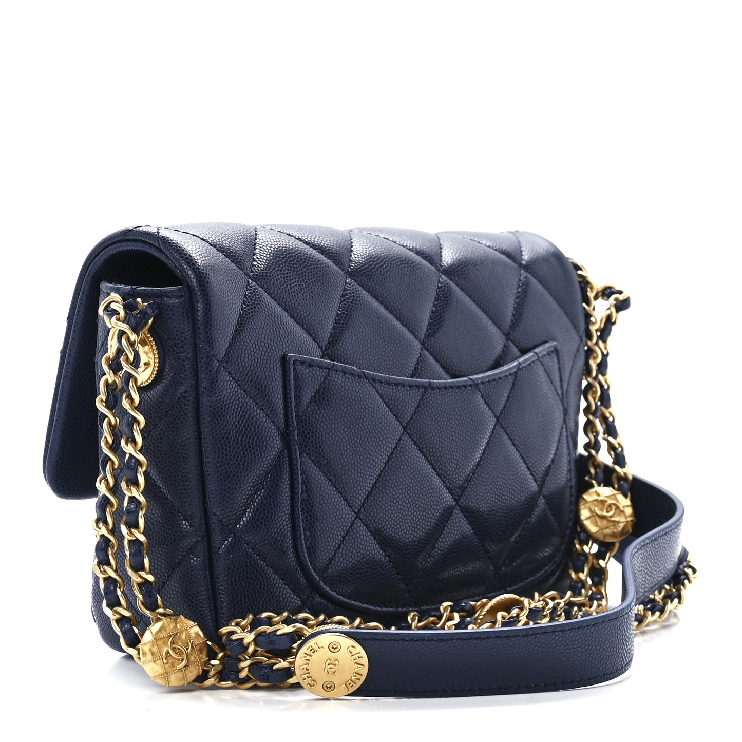 Caviar Quilted Small Twist Your Buttons Flap Blue