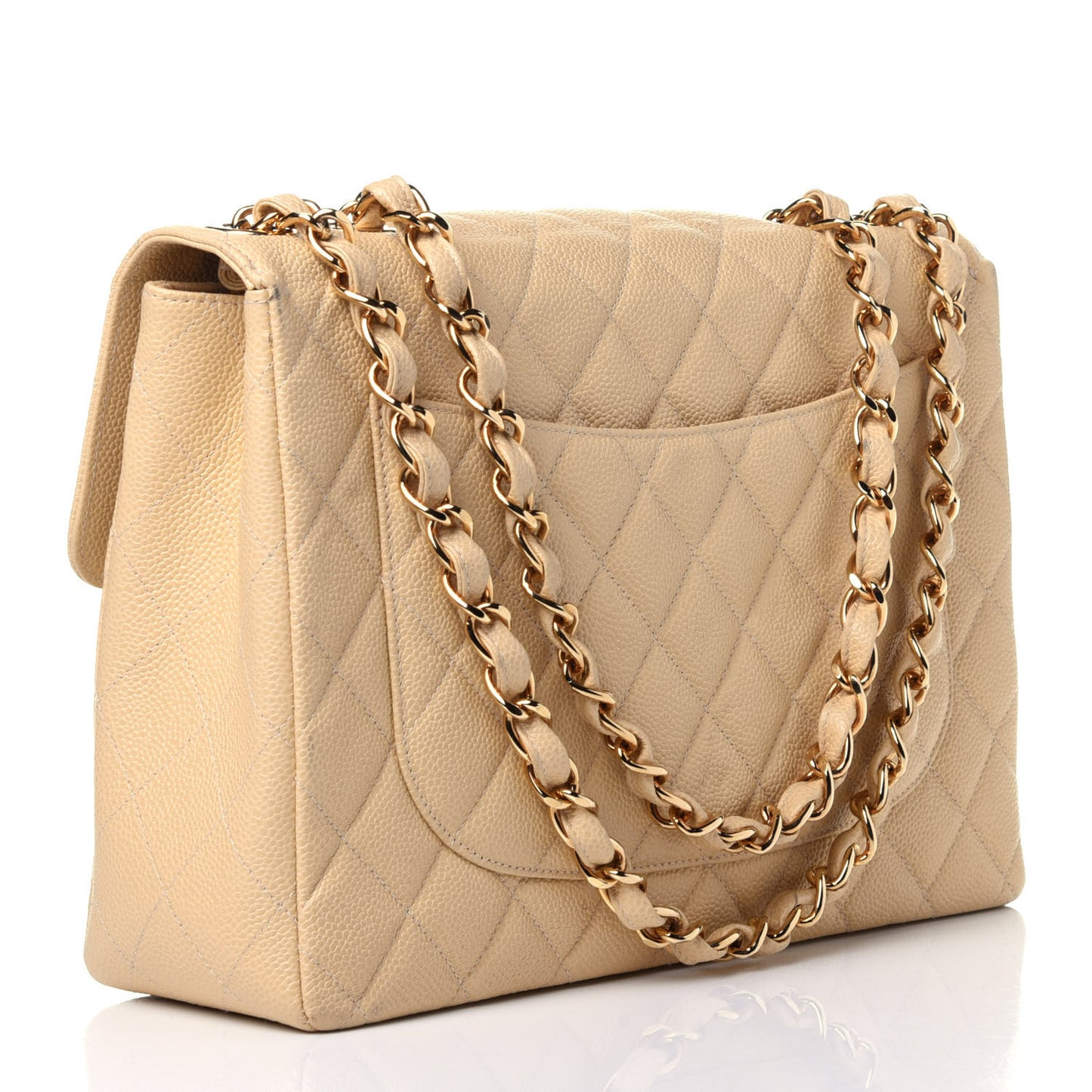 Caviar Quilted Jumbo Single Flap Beige