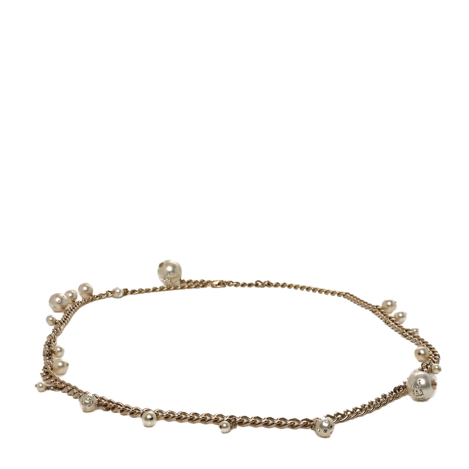 Chanel Pearl Crystal Chain Belt Gold White 2 of 5